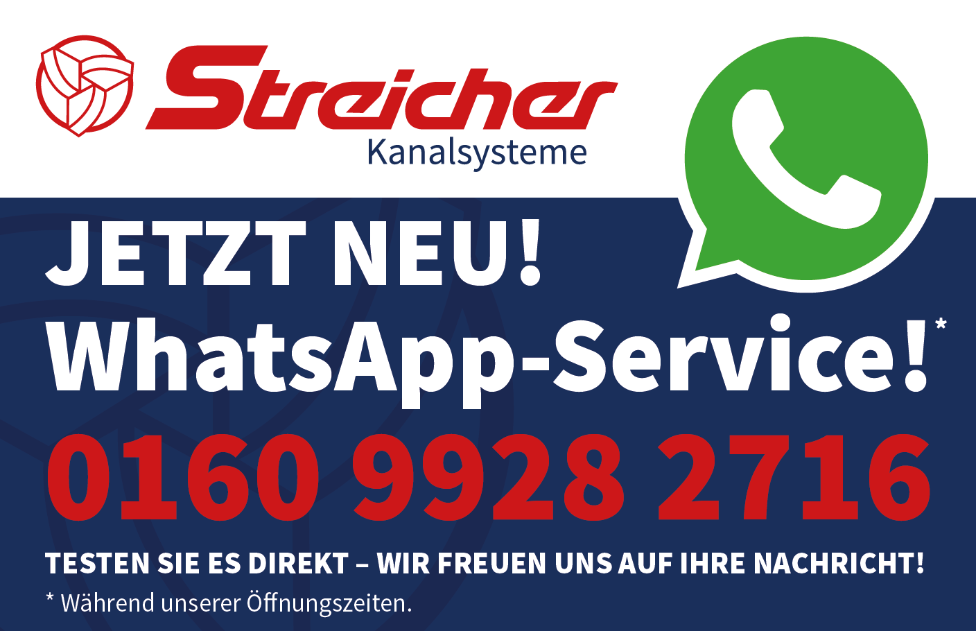 Kontaktinformationen zum Streicher Kanalsysteme Whatsapp-Service